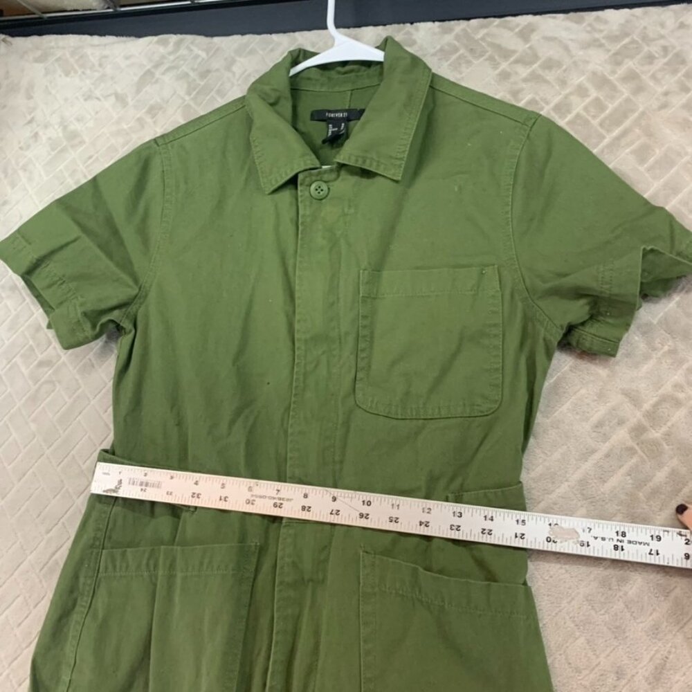 Forever 21 Jumpsuit Womens Medium Army Green Short Sleeve Wide Leg - Picture 7 of 14